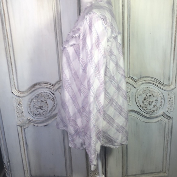 William Rast Lavender Plaid on White Soft Popover Button Down Long Sleeve Top - Picture 6 of 9